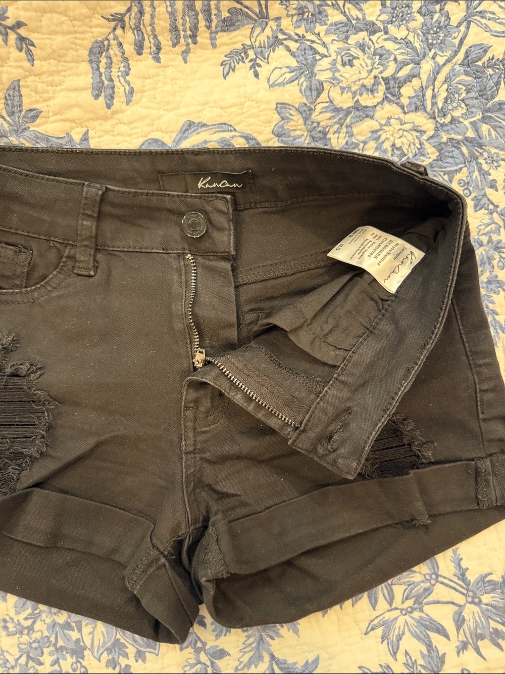 KanCan Black Distressed Women's Denim Shorts - Picture 2 of 4